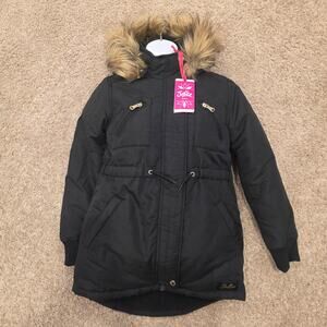NWT Justice black fleece lined Chamarra tipo parka girls sz 10